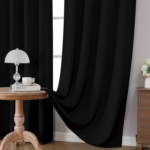 Black Blackout Curtains for Bedroom W52xL72 inch 2 Panels Rod Pocket (Black / 52"W x 72"L (Pack of 2))