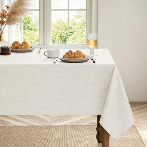Faux Linen Farmhouse Table Cloth 60"x104" for 6 ft Rectangle Table (Ivory / 104" x 60" (Rectangular))