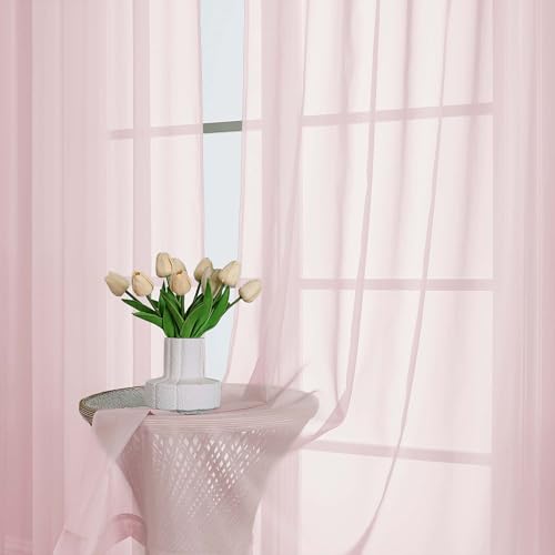 Blush Pink Sheer Curtains 63 Inch Length 2 Panels Set (Blush Pink / 59"W x 63"L (Pack of 2))