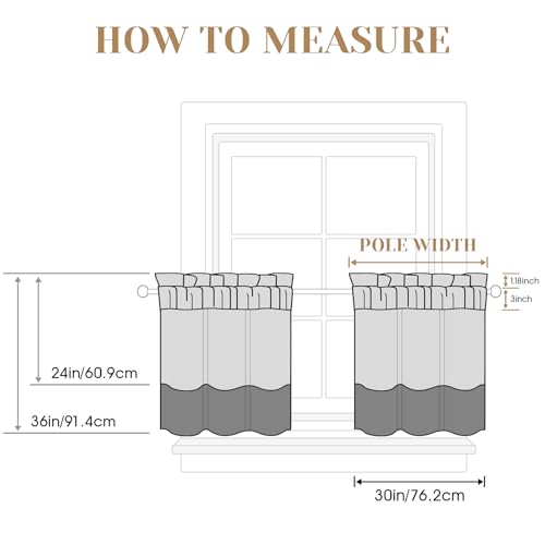 Grey Kitchen Sheer Tier Curtains Leaf Embroidered (30"W x 36"L (Pack of 2) / 3-grey)
