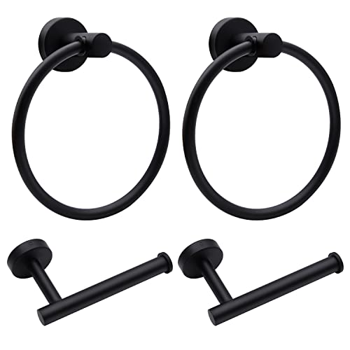 4pcs Matte Black Toilet Paper Holder and Towel Ring Set (4pcs Matte Black)