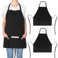 2 Pack 3 Pockets Adjustable Bib Apron 65% Polyester 35% Cotton Fabric Chef Kitchen Cooking Aprons for Women Men (Black)