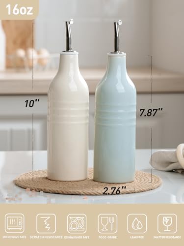 16oz Oil Dispenser Bottle (Light Blue and Vanilla White / 2 Pieces (Jupiter))