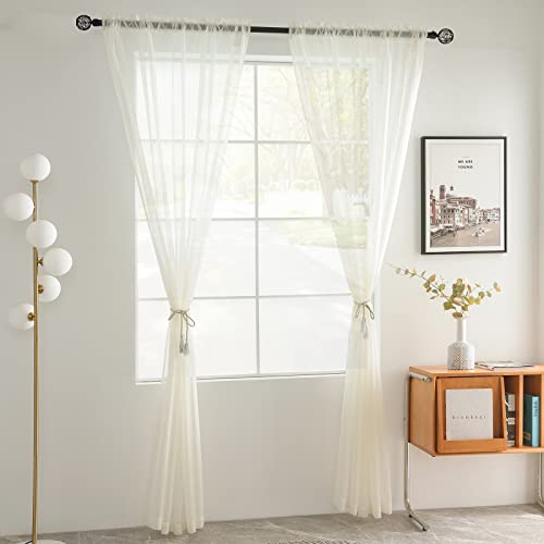 Solid Sheer Rod Pocket Curtain Voile Draperies 2 Panels White Beige Black Grey Coffee 52 Inch Width 108 Inch Long 1 Pair for Kitchen Bedroom Children Living Room Yard (Ivory / 52"W x 108"L (Pack of 2))