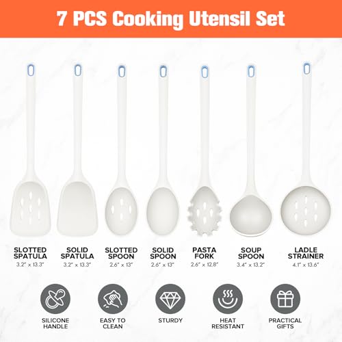 Large Silicone Utensils Set of 7 for Cooking (White)