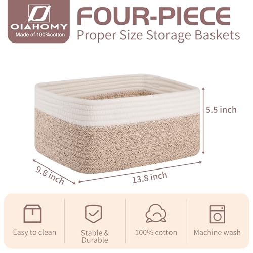 4 PACK 12L Storage Baskets for Organizing Storage Bins Brown (Brown/White / 13.8"*9.8"*5.5")