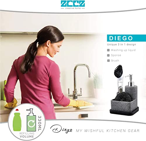 Black Soap Dispenser with Sponge Holder (Granite Effect / 3 in 1)