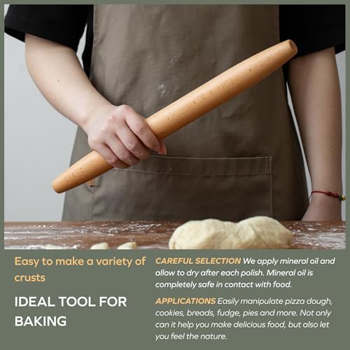 Wooden Rolling Pin for Baking (17.5in Beech French Rolling pin)