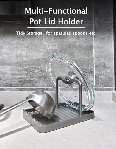 Anti Rust Metal Spoon Rest with Lid Holder While Cooking (Gray / 1-LAYER)