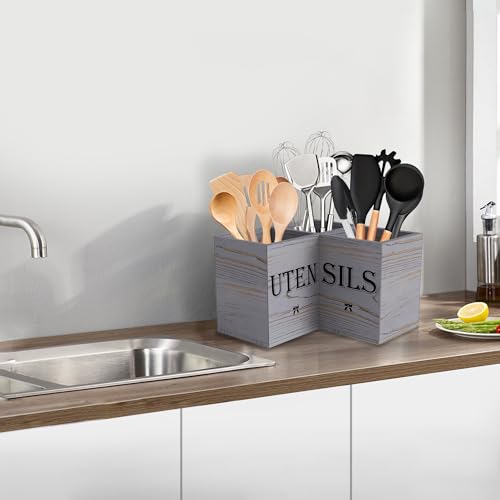 Extra Large Utensil Holder Countertop for Kitchen Counter (Grey Grain)