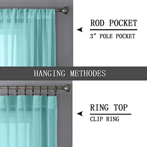 Sheer Curtain Linen Textured Bedroom Curtains Sheer Light Filtering Rod Pocket Voile Curtain for Living Room (54"W x 95"L (Pack of 2) / Crystal Blue)