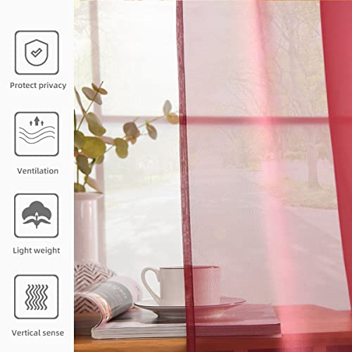 Solid Sheer Rod Pocket Curtain Voile Draperies 2 Panels White Beige Black Grey Coffee 52 Inch Width 90 Inch Long 1 Pair for Kitchen Bedroom Children Living Room Yard (Wine Red / 52"W x 90"L (Pack of 2))
