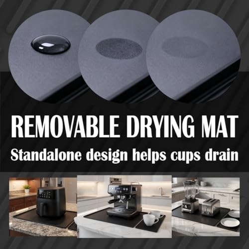 Silicone Coffee Mat with Removable Tray for Coffee Bar Organizer (Classic Black)