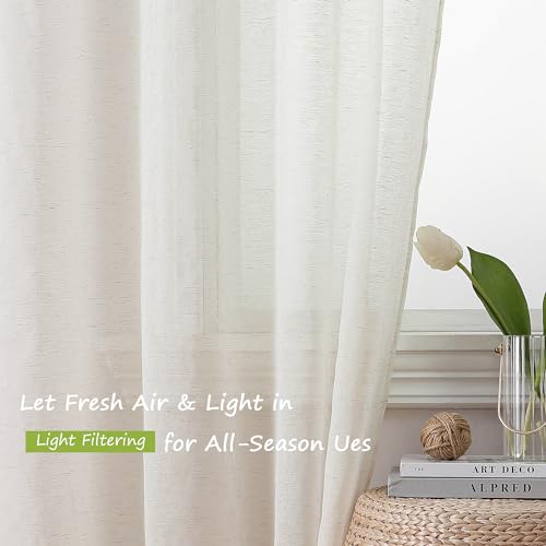 Natural Linen Textured Sheer Curtains 63 Inch Length 2 Panels (Natural / 40"W x 63"L (Pack of 2))