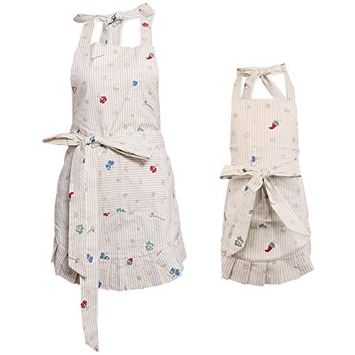 Kitchen Aprons with Pockets for 2 Pockets for Mama and Me (White--mama and Me Set)