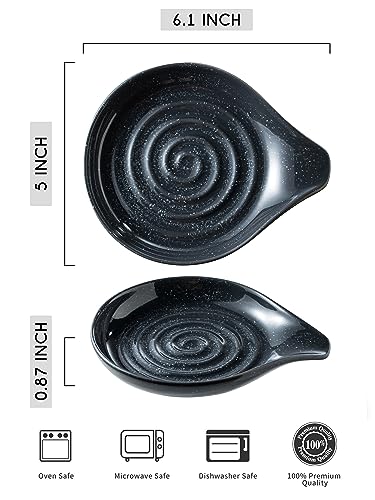Spoon Rest Ceramic Spoon Holder for Stove Top Large Spatula Rest (Speckled Dark Gray)