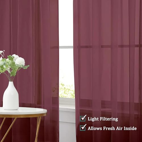 Burgundy Sheer Valances for Windows (Burgundy / 42"W x 16"L (Pack of 2))