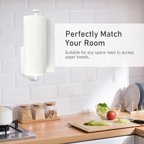 Paper Towel Holder Under Cabinet Suitable for Kitchen & Bathroom (White)