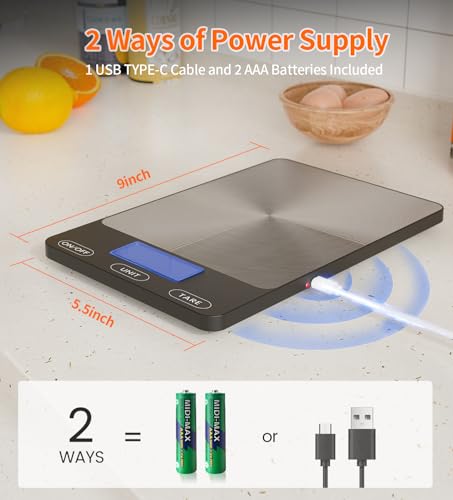 Food Scale 33lb Digital Kitchen Scale for Food Ounces Grams Rechargeable (Black / Large)