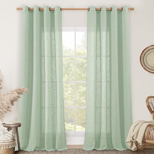 Semi Sheer Linen Curtains for Living Room 84 inch Length 2 Panels (52"W x 84"L (Pack of 2) / Fresh Green)
