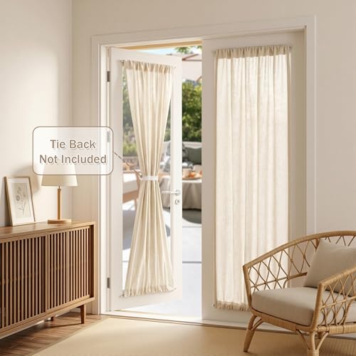 Linen French Door Curtains for Door Window 72 Inch Length 2 Panels Semi Sheer Light Filtering Curtain for Bedroom Window Glass Rod Pocket for Kitchen Dining Room (26"W x 72"L (Pack of 2) / Linen)