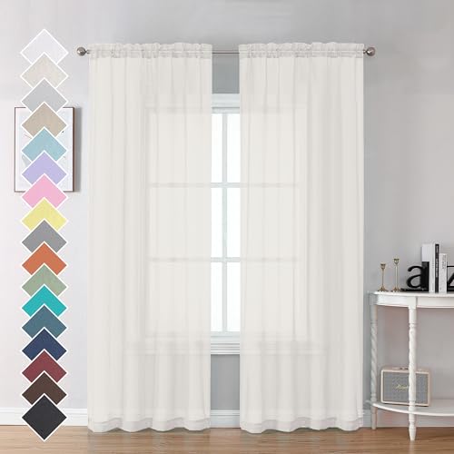 Ivory Sheer Curtains 84 Inch Length 2 Panels for Bedroom (Ivory / 42"W x 84"L (Pack of 2))