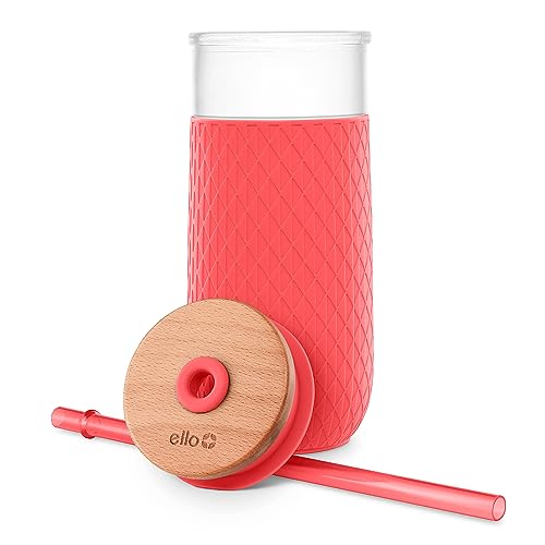 Devon 18oz Glass Tumbler with Straw & Lid for Iced Coffee (Coral / 18 Ounces)