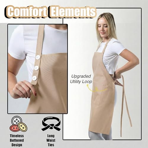 Kitchen Apron for Women & Men Waterdrop Resistant (1 Pack - Beige)