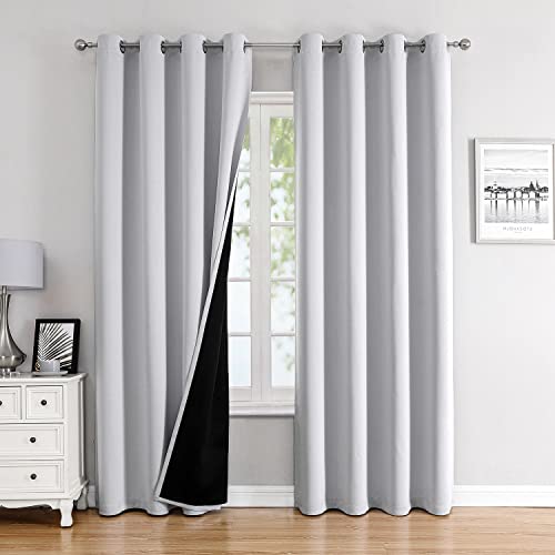 100% Blackout Curtains for Bedroom 72 Inches Long 2 Panels Set (52"W x 72"L (Pack of 2) / Greyish White)