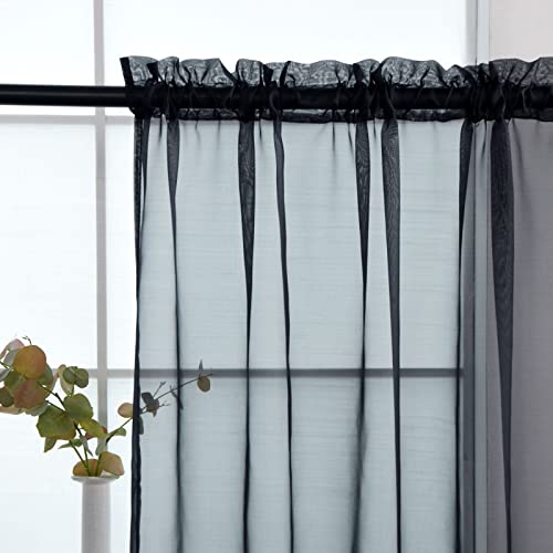 Sheer Voile Window Treatment Rod Pocket Curtain Panels for Kitchen Bedroom Living Room Drapes Sunlight Filtering Privacy Semi Home Decor Assorted Colors Sizes (Charcoal Grey / 52"W x 90"L (Pack of 2))
