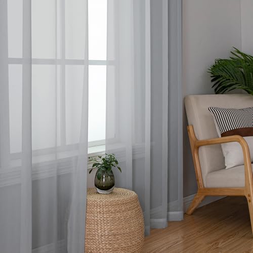 Light Grey Sheer Curtains 96 Inches Long 2 Panels (Light Grey / 42"W x 96"L (Pack of 2))