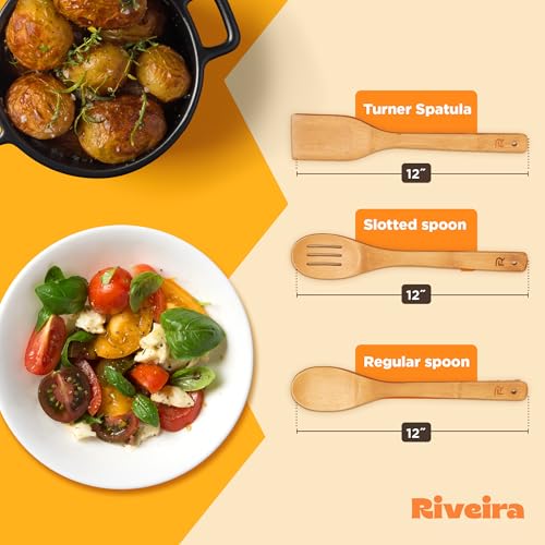 Bamboo Wooden Spoons for Cooking 3 (Bamboo Natural / Set of 3)