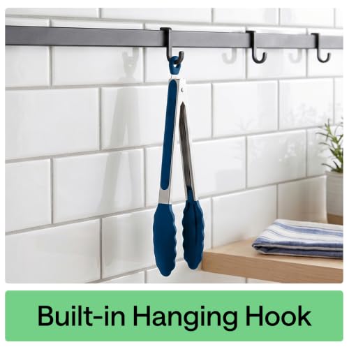 Stainless Steel Kitchen Tongs for Cooking (Blue / 7" + 9")