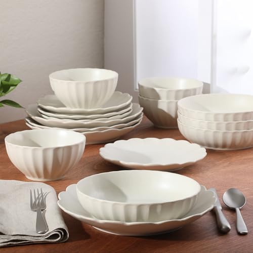 Malibu Shore 16 Piece Scalloped Edge Stoneware Matte Reactive Glaze (Cream White (Malibu Shore) / Service for 4 (16pcs))