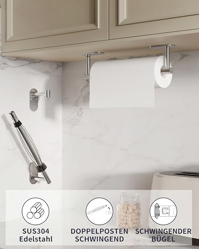 Paper Towel Holder Under Cabinet with Damping Single Hand Operable (Brushed Nickel / One Hand Tear Holder)