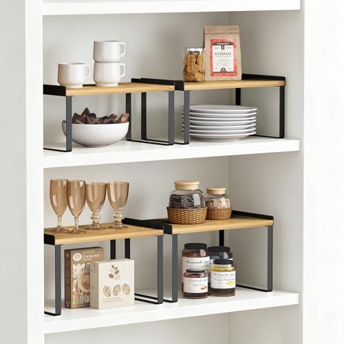 Cabinet Shelf Organizer Set of 4 (Medium / Black-bamboo)