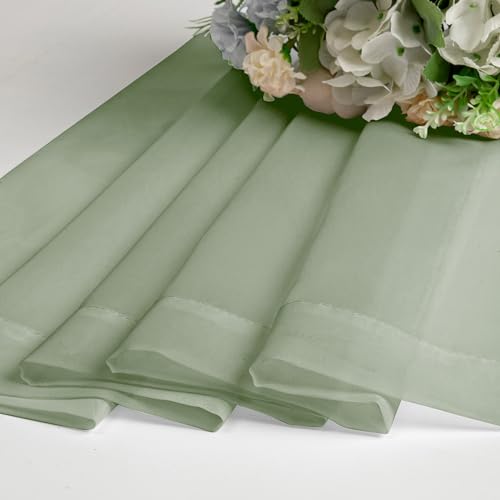 Sheer Curtains Tiers 42W x 24L Inches 2 Pieces Set (Sage Green / 42"W x 24"L (Pack of 2))