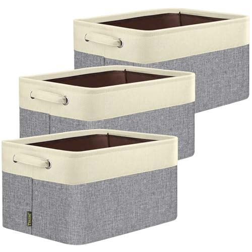 3 Pack Fabric Closet Storage Bins for Shelves (Grey / 3PCS/Small-12x8x8)