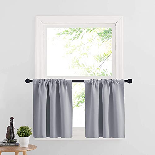 Cafe Blackout Curtains 24 inch Length (Silver Grey / 29"W x 24"L (Pack of 2))