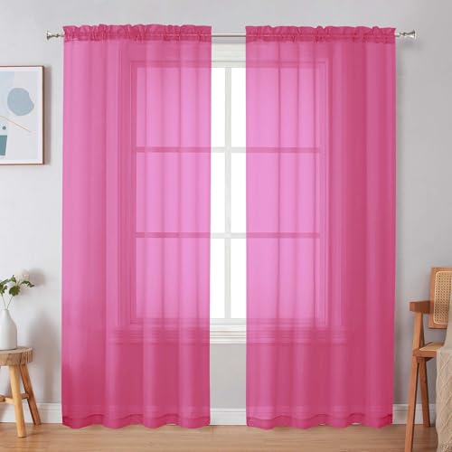 Hot Pink Sheer Curtains 72 Inches Long 2 Panels for Living Room (Hot Pink / 42"W x 72"L (Pack of 2))