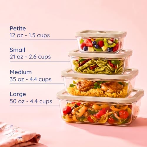 Non Toxic Glass Food Containers with Lids (Beige / Multi Size)