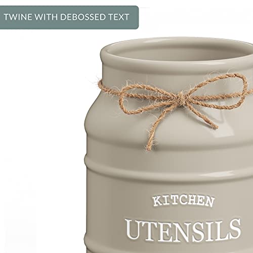 Ceramic Kitchen Utensil Holder Countertop 6.75″ (Taupe)