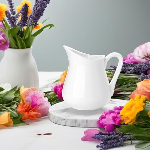 12 Oz Ceramic Creamer Pitcher with Handle for Coffee Milk Sauce Salad White (12 Ounces)