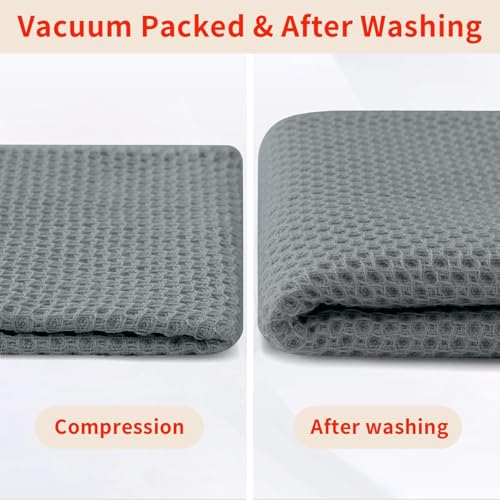 100% Cotton Waffle Weave Kitchen Dish Towels 8 (Grey / 13 X 28 - 8 Pack)