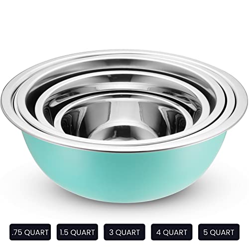 10 Piece Stainless Steel Mixing Bowl Set with Lids for Food Prep & Storage (Mixing Bowls With Lids - Blue)