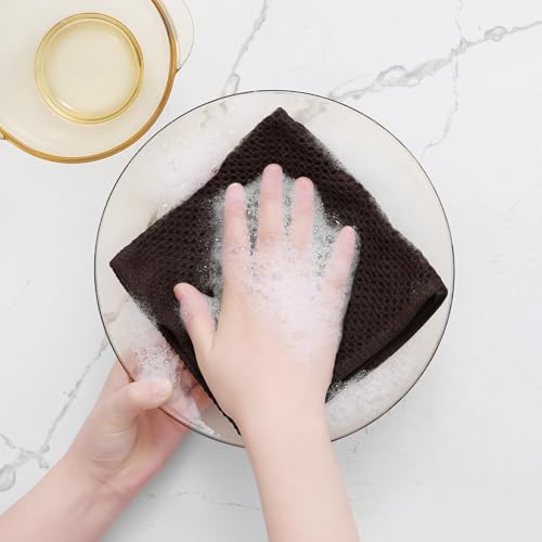 100% Cotton Waffle Weave Kitchen Dish Cloths 24 (Dark Brown / 12 X 12 - 24 Pack)