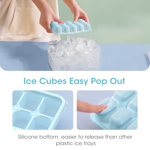 Ice Cube Tray with Lid and Bin (Lake Blue / 8.2*4.5*3.6'' - 4 Pack)