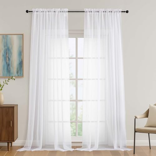 White Bedroom Curtains 96 Length for Farmhouse (White / 59"W x 96"L (Pack of 2))