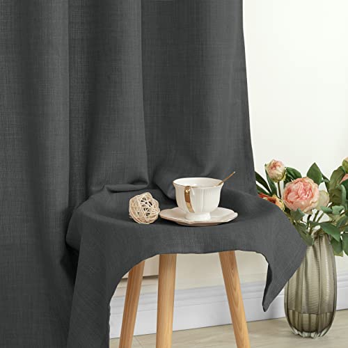 Light Filtering Linen Curtains 45 inch Length for Bedroom (52"W x 45"L (Pack of 2) / Silver Grommet-dark Grey)