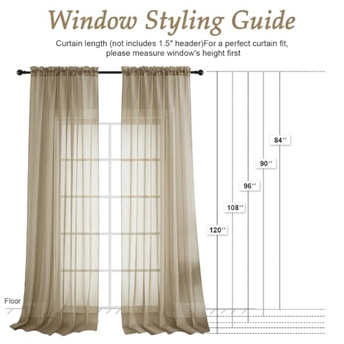 Taupe Sheer Curtains 84 Inches Long 2 Panels Set (Taupe / 59"W x 84"L (Pack of 2))